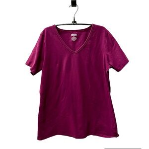 DULUTH TRADING COMPANY Women’s V Neck Short Sleeve Magenta Tee Shirt Size XL